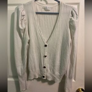 Cream Ribbed V-Neck Button Front Sweater